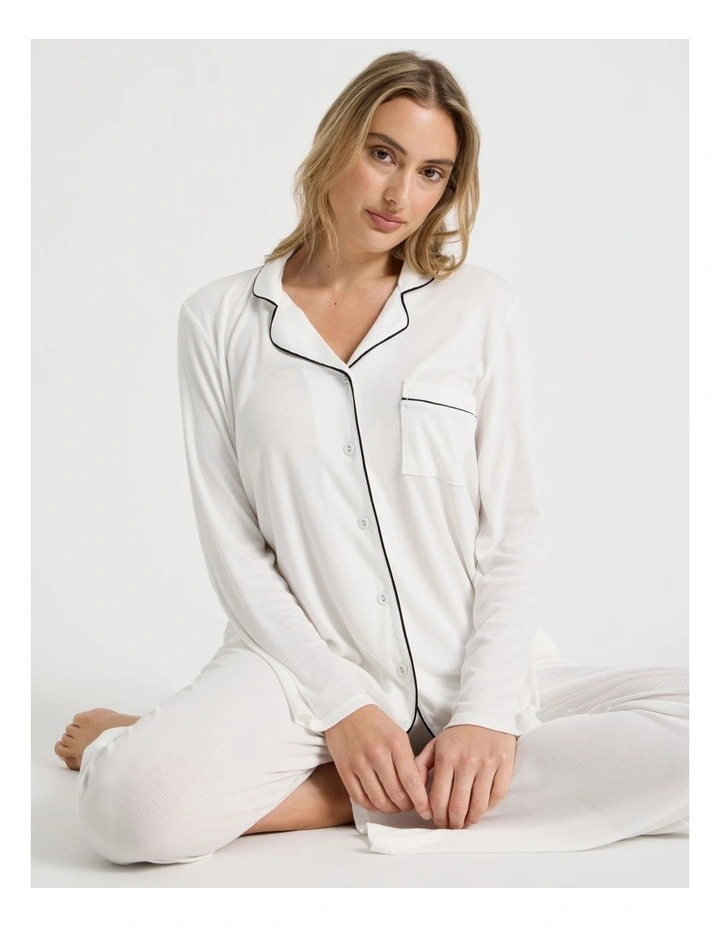 Pure Comfort Rib Long Sleeve Long PJ Set in Ivory image 2
