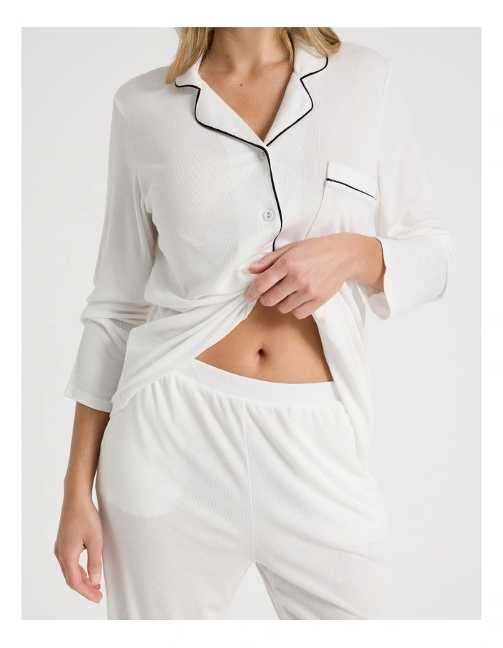 Pure Comfort Rib Long Sleeve Long PJ Set in Ivory image 3