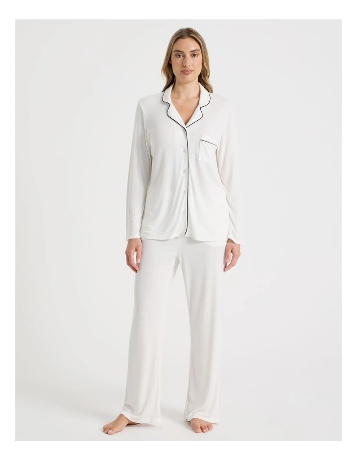 Pure Comfort Rib Long Sleeve Long PJ Set in Ivory image 4