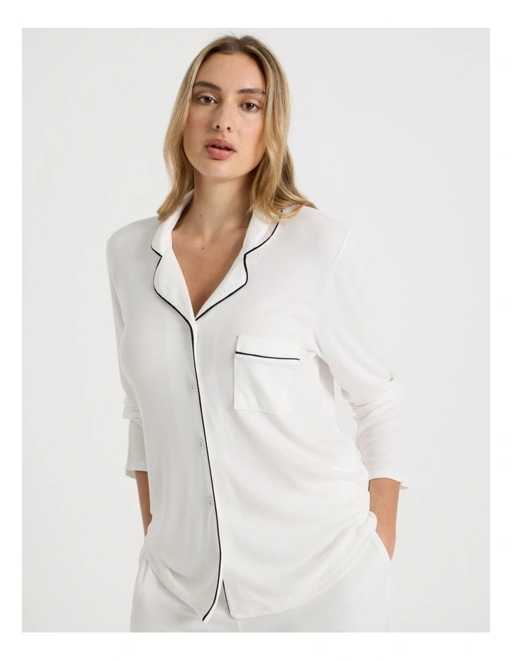 Pure Comfort Rib Long Sleeve Long PJ Set in Ivory image 6