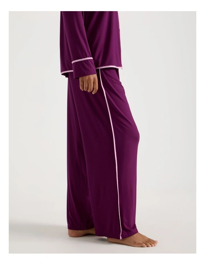 Pure Comfort Binding Long Sleeve Long PJ Set in Magenta image 3