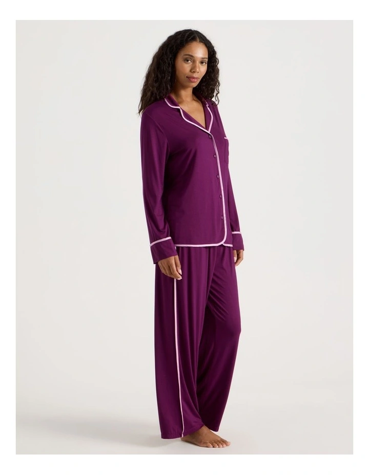 Pure Comfort Binding Long Sleeve Long PJ Set in Magenta image 4