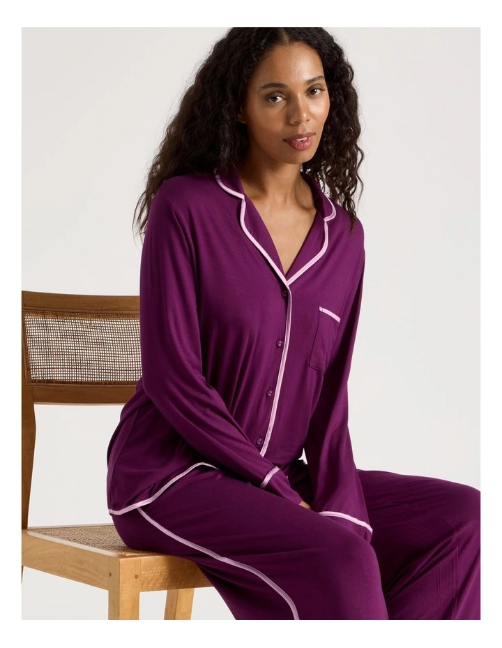 Pure Comfort Binding Long Sleeve Long PJ Set in Magenta image 5