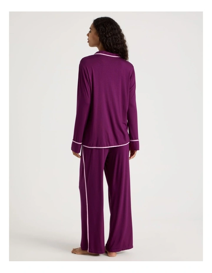 Pure Comfort Binding Long Sleeve Long PJ Set in Magenta image 6