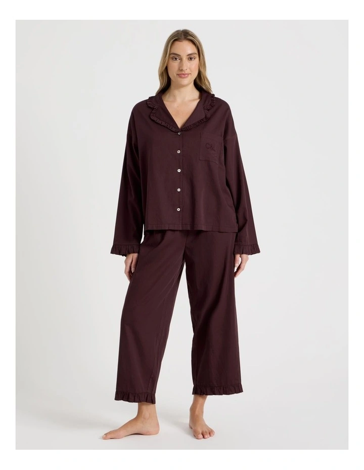 Divine Frill Long Sleeve 7/8 Pant PJ Set in Burnt Fig image 1