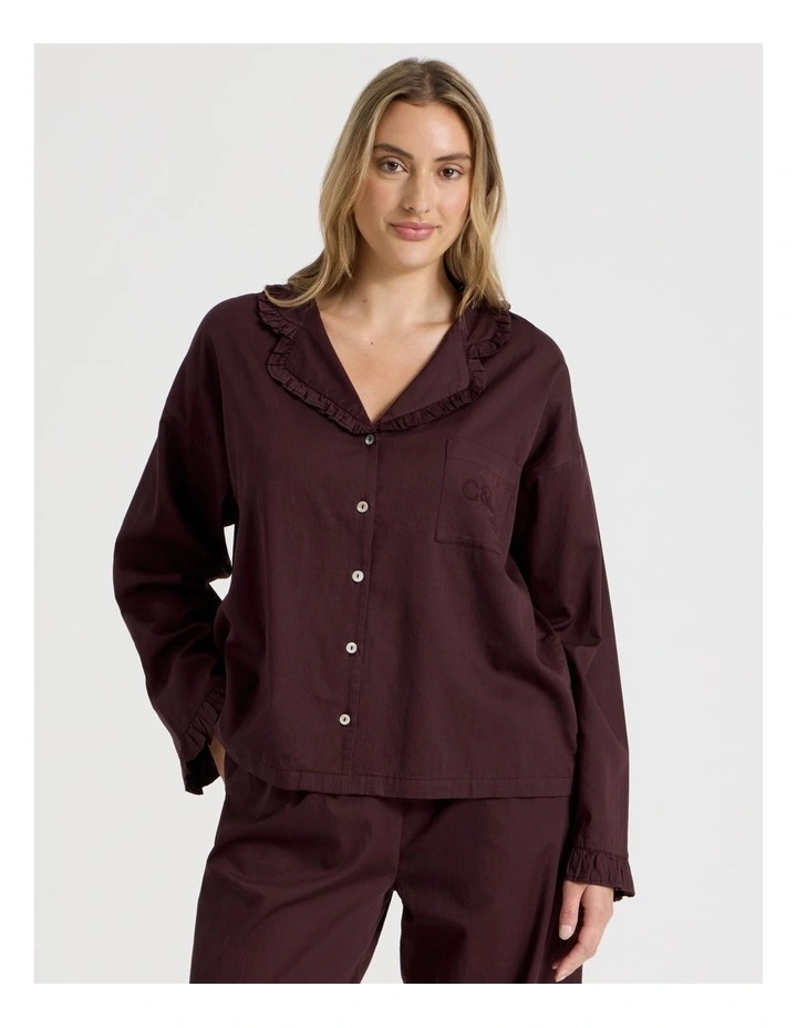 Divine Frill Long Sleeve 7/8 Pant PJ Set in Burnt Fig image 2