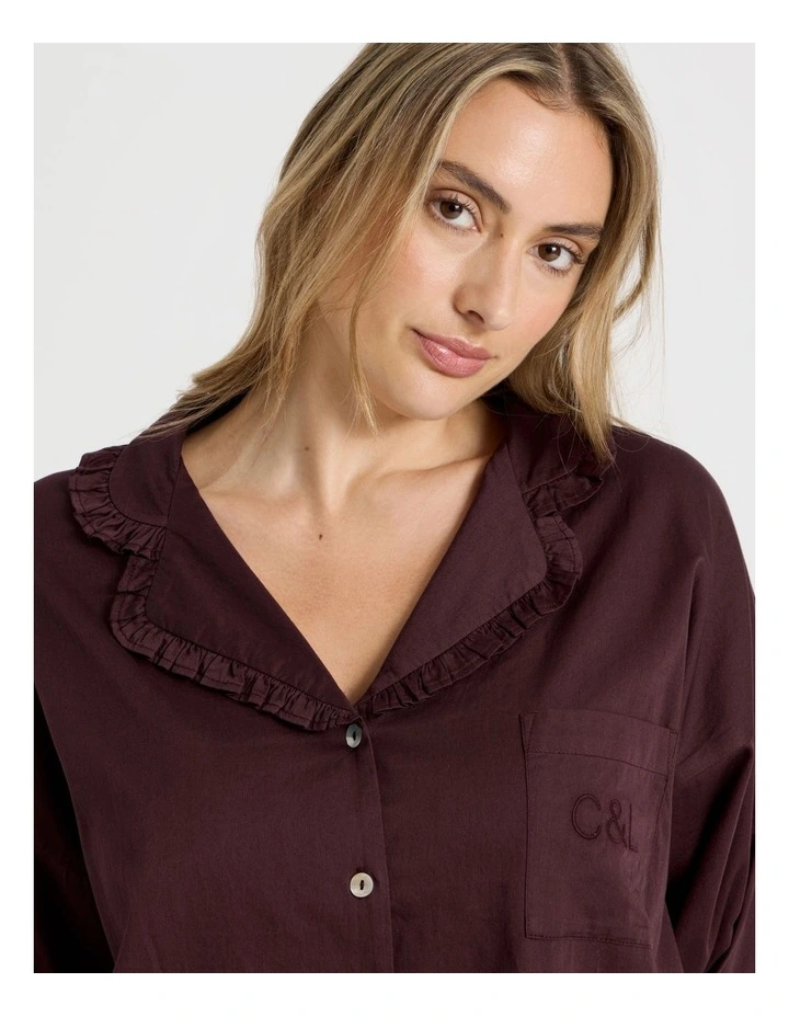 Divine Frill Long Sleeve 7/8 Pant PJ Set in Burnt Fig image 3