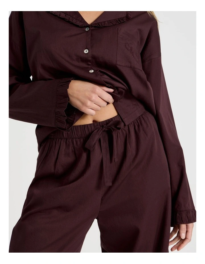 Divine Frill Long Sleeve 7/8 Pant PJ Set in Burnt Fig image 4