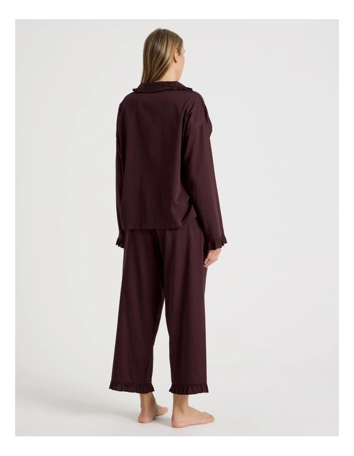 Divine Frill Long Sleeve 7/8 Pant PJ Set in Burnt Fig image 5