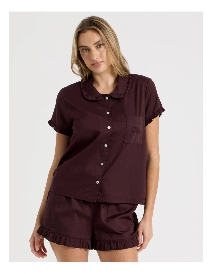 Divine Frill Short Sleeve Short PJ Set in Burnt Fig image 1