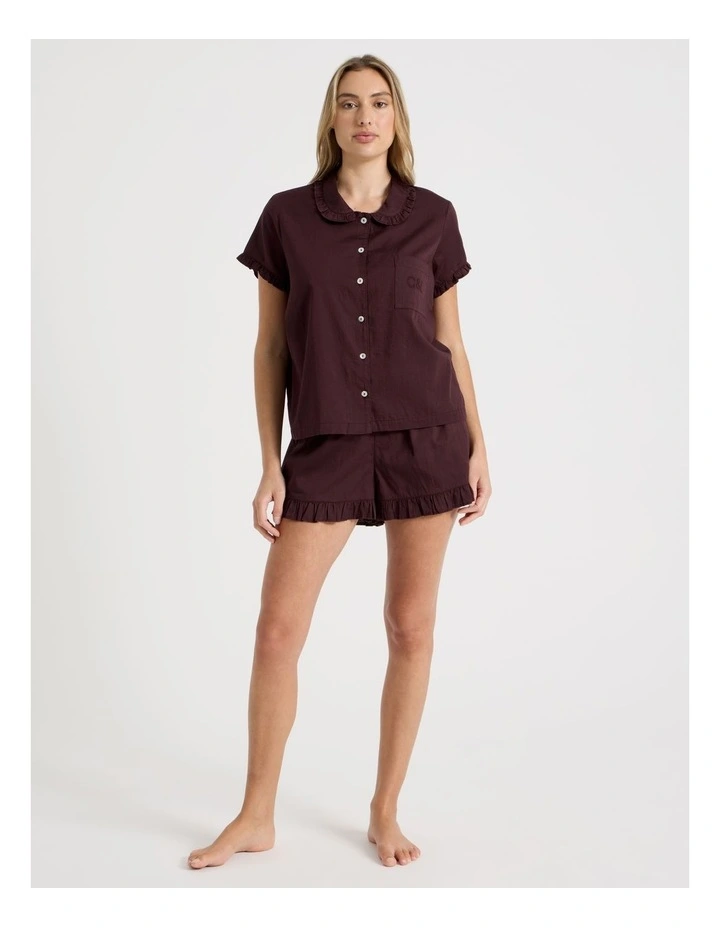 Divine Frill Short Sleeve Short PJ Set in Burnt Fig image 2