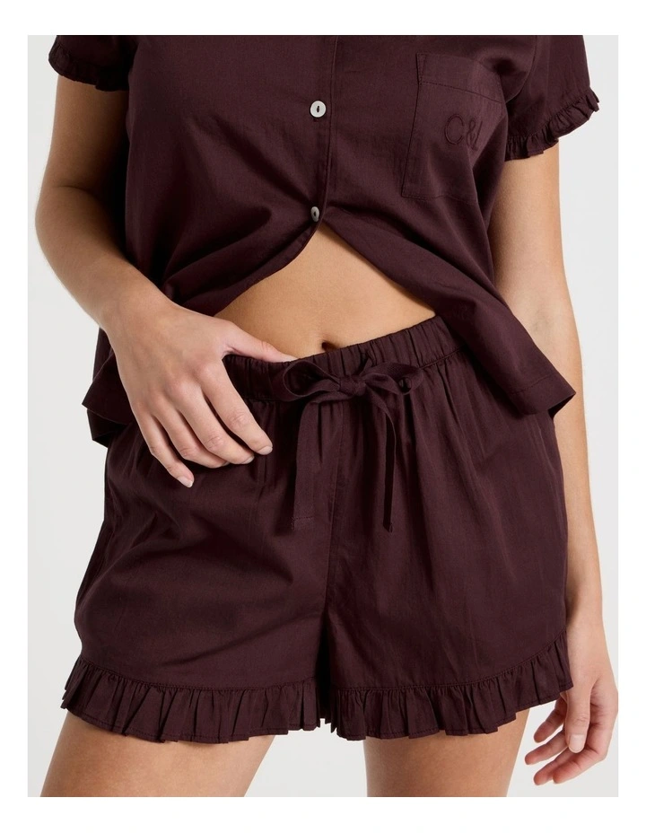 Divine Frill Short Sleeve Short PJ Set in Burnt Fig image 4