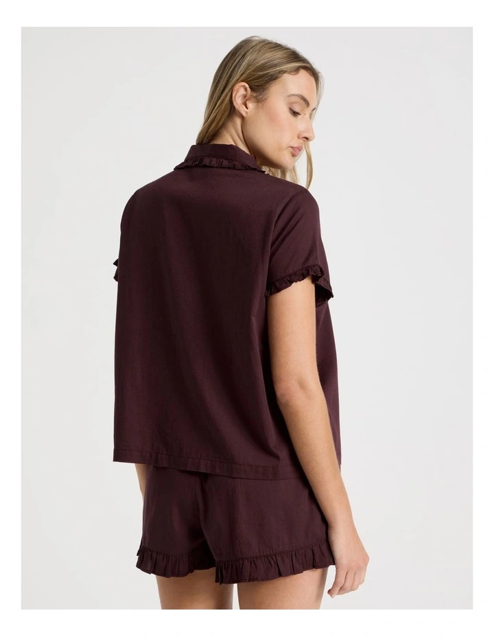 Divine Frill Short Sleeve Short PJ Set in Burnt Fig image 5