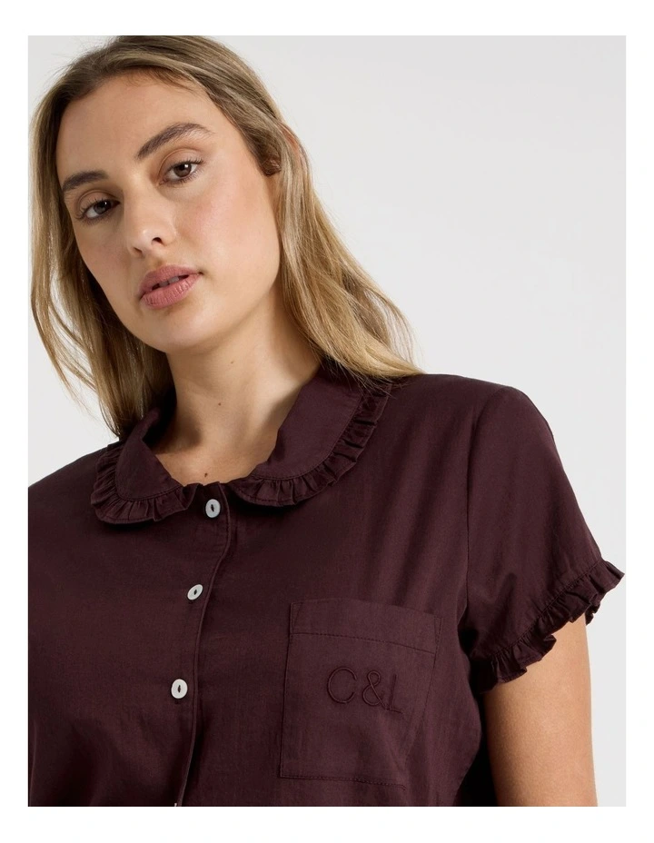 Divine Frill Short Sleeve Short PJ Set in Burnt Fig image 6