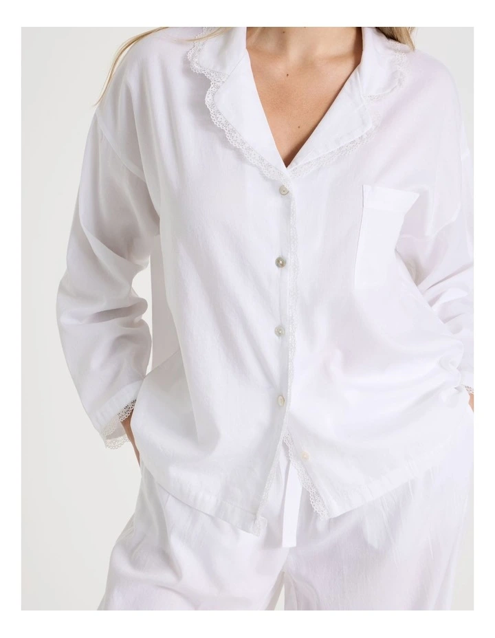 Divine Cotton & Lace Long Sleeve Long PJ Set in White image 4