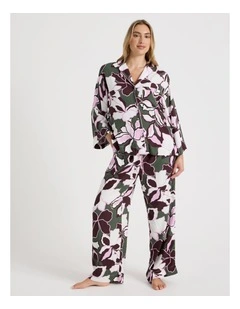 Serene Viscose Twill 3/4 Sleeve Long Pant PJ Set in Outline Floral Print