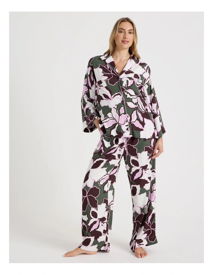 Serene Viscose Twill 3/4 Sleeve Long Pant PJ Set in Outline Floral Print image 1