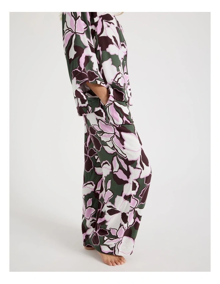 Serene Viscose Twill 3/4 Sleeve Long Pant PJ Set in Outline Floral Print image 2