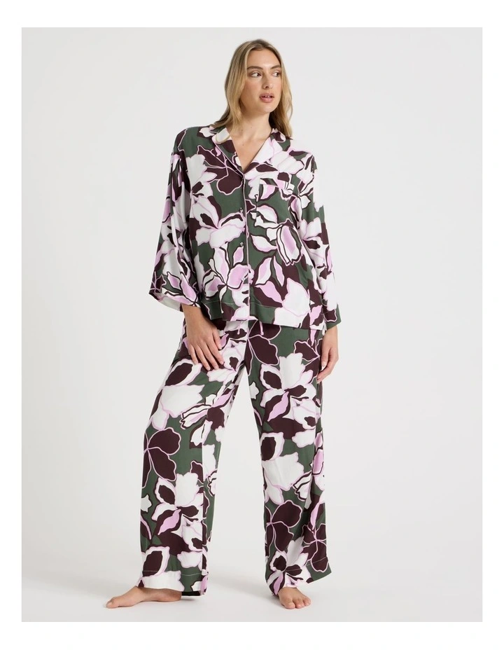 Serene Viscose Twill 3/4 Sleeve Long Pant PJ Set in Outline Floral Print image 3