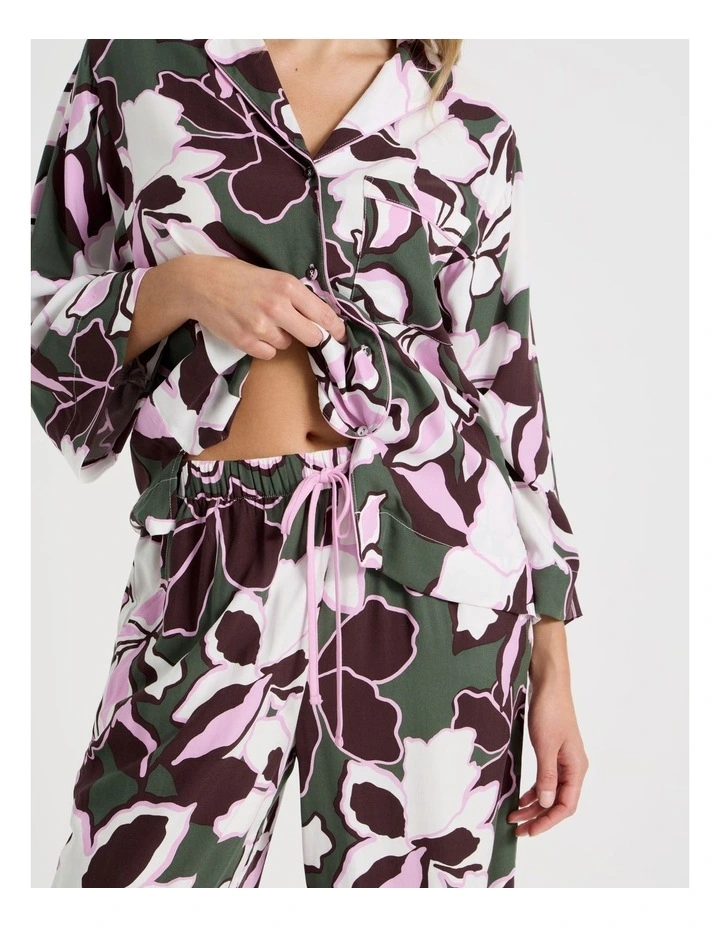 Serene Viscose Twill 3/4 Sleeve Long Pant PJ Set in Outline Floral Print image 4