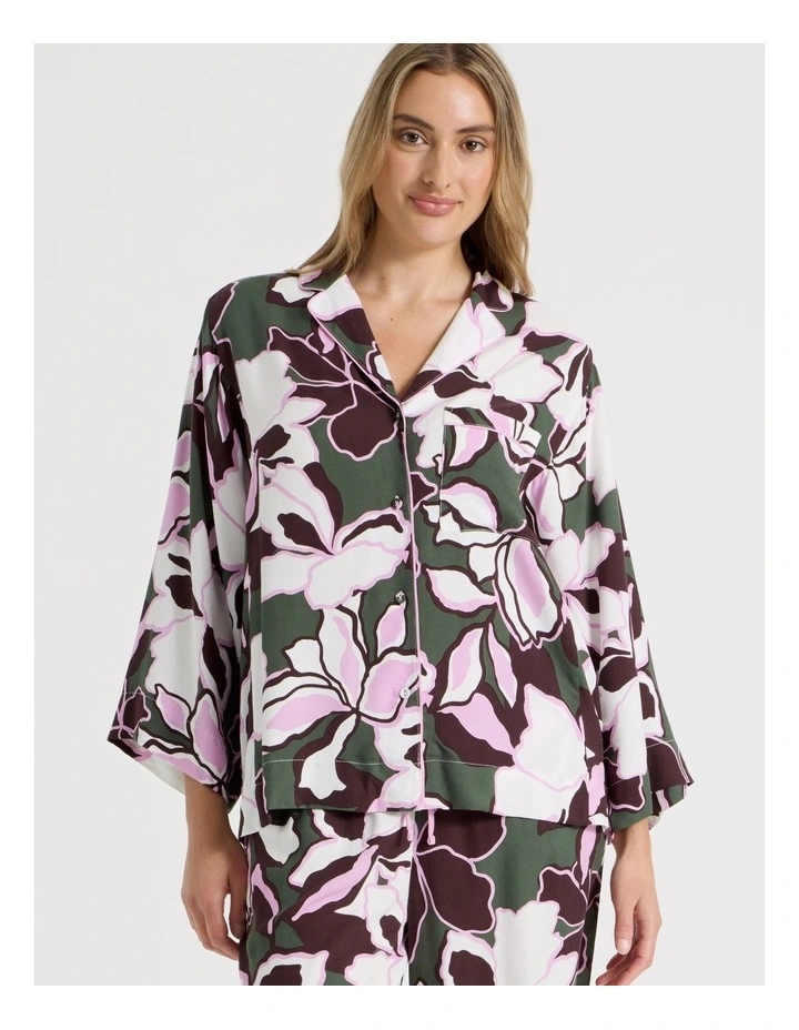 Serene Viscose Twill 3/4 Sleeve Long Pant PJ Set in Outline Floral Print image 5