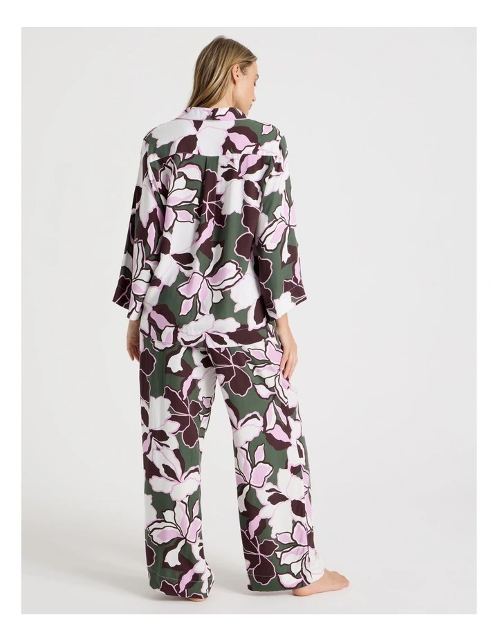 Serene Viscose Twill 3/4 Sleeve Long Pant PJ Set in Outline Floral Print image 6