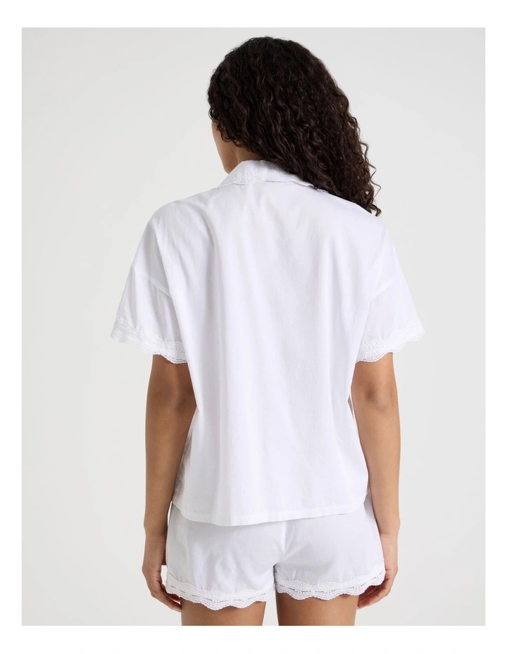 Pintuck Cotton Sateen & lace Trim Short Sleeve PJ Set in White image 5