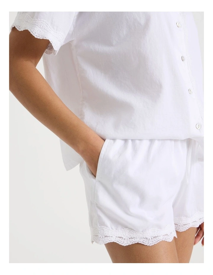 Pintuck Cotton Sateen & lace Trim Short Sleeve PJ Set in White image 6