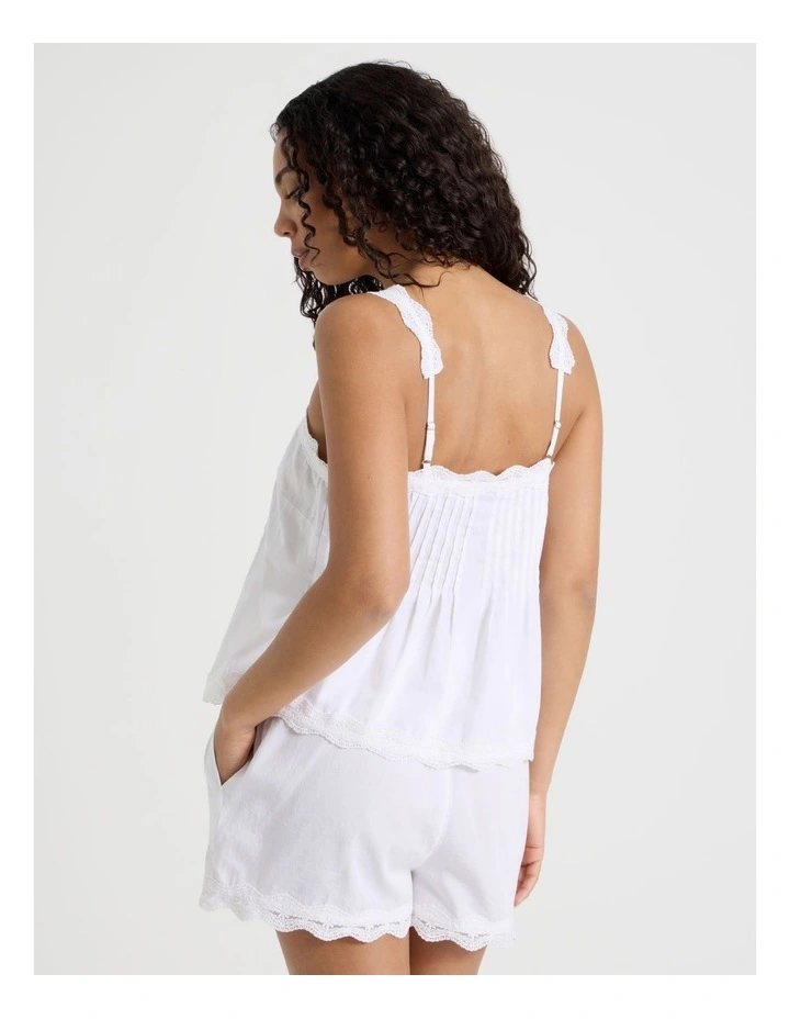 Pintuck Cotton Sateen & lace Trim Cami Boxer Set in White image 6