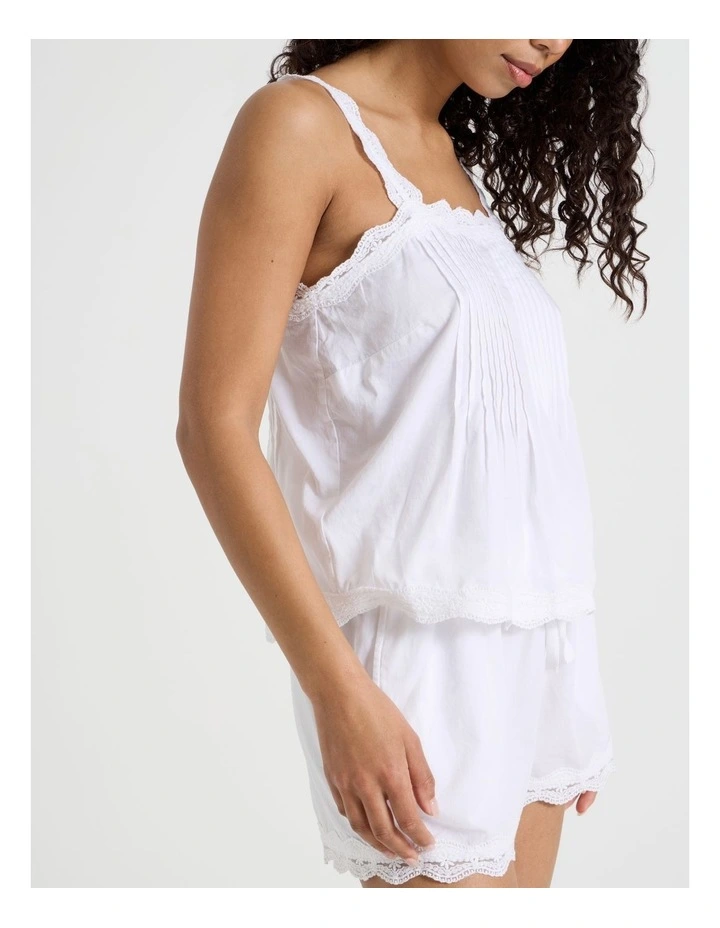 Pintuck Cotton Sateen & lace Trim Cami Boxer Set in White image 7