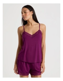 Pure Comfort Lace Cami Boxer PJ Set in Berry