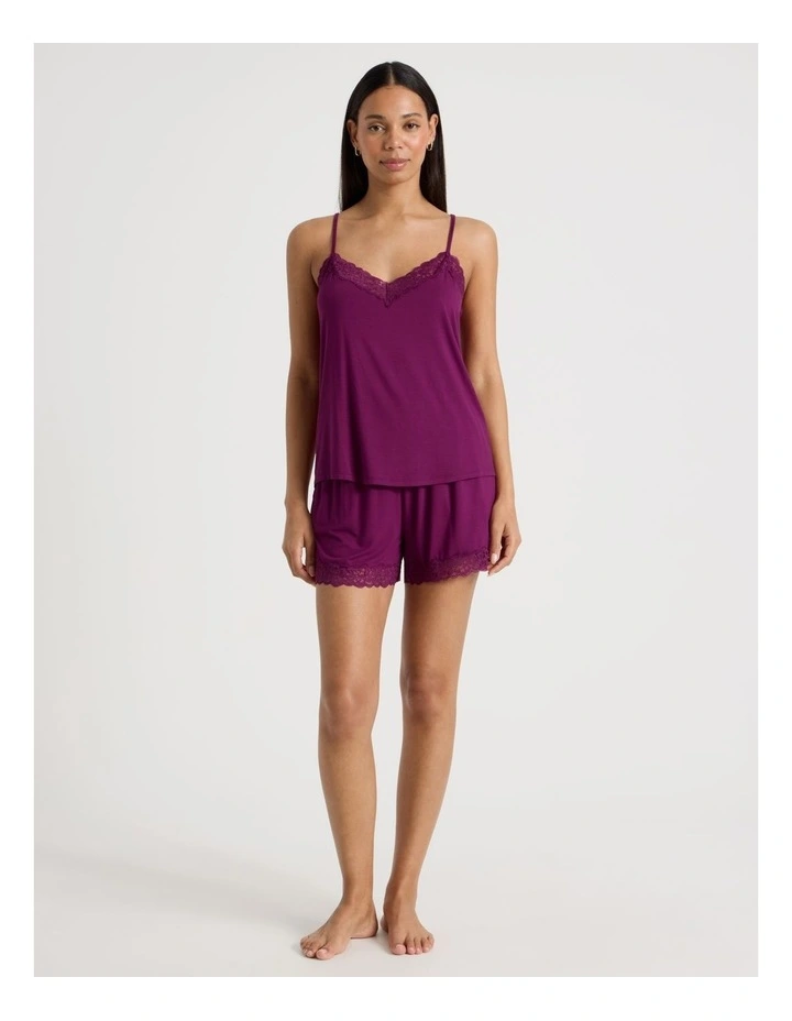 Pure Comfort Lace Cami Boxer PJ Set in Berry image 2