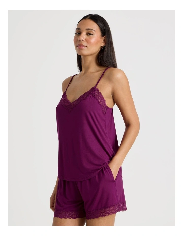 Pure Comfort Lace Cami Boxer PJ Set in Berry image 3