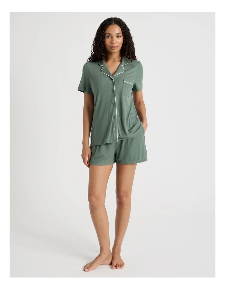 Pure Comfort Rib Short Sleeve Short PJ Set in Olive image 1