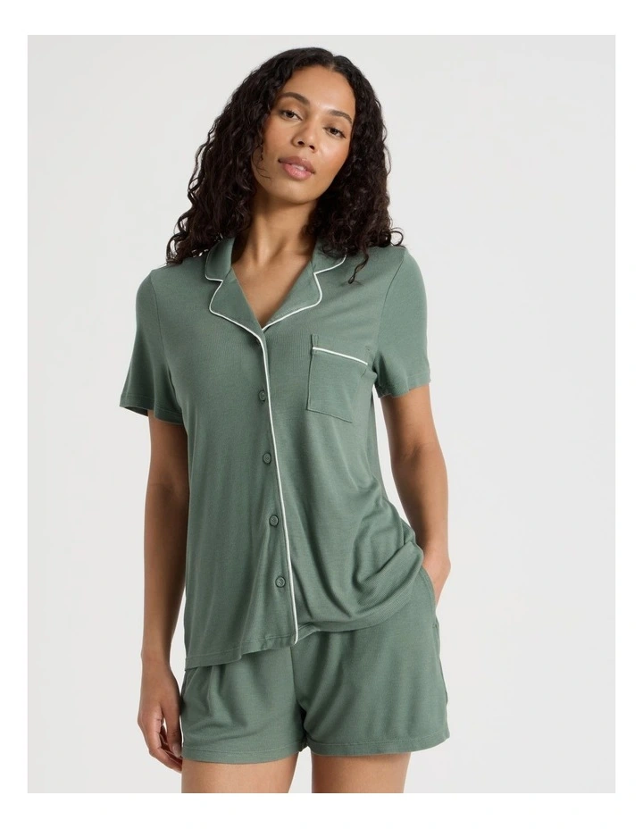 Pure Comfort Rib Short Sleeve Short PJ Set in Olive image 2