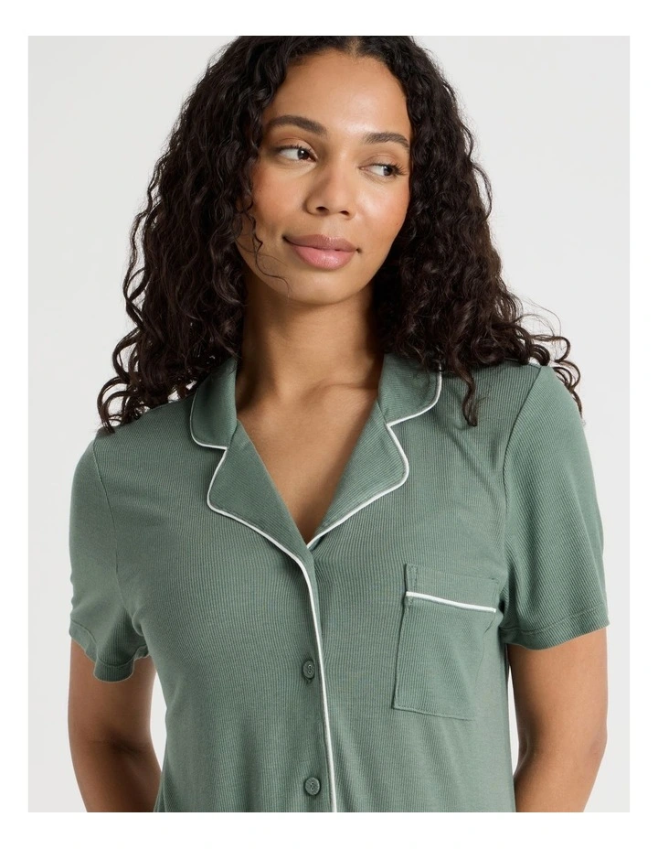 Pure Comfort Rib Short Sleeve Short PJ Set in Olive image 3