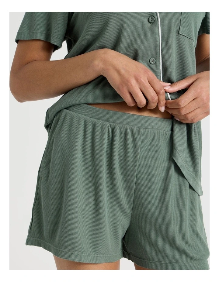 Pure Comfort Rib Short Sleeve Short PJ Set in Olive image 4