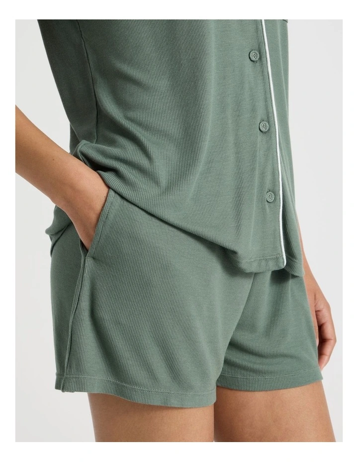 Pure Comfort Rib Short Sleeve Short PJ Set in Olive image 6