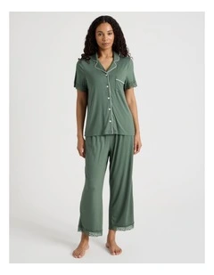 Pure Comfort Lace Short Sleeve 7/8 pant PJ Set in Olive