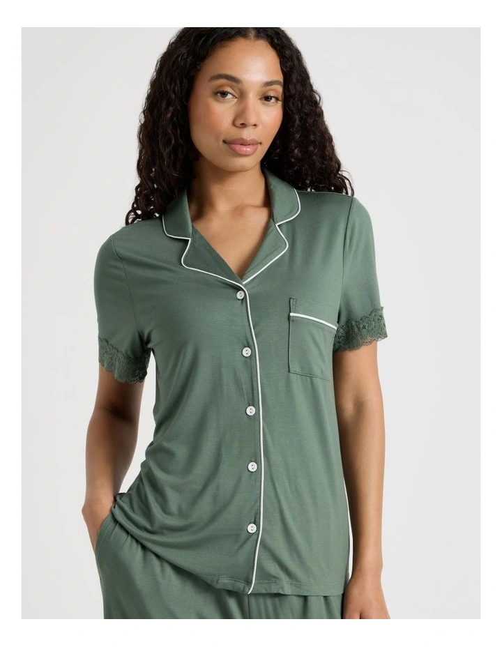 Pure Comfort Lace Short Sleeve 7/8 pant PJ Set in Olive image 2