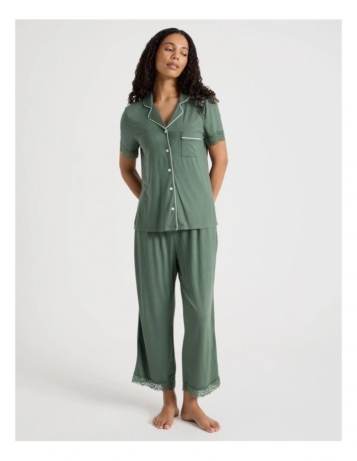 Pure Comfort Lace Short Sleeve 7/8 pant PJ Set in Olive image 3