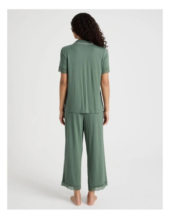 Pure Comfort Lace Short Sleeve 7/8 pant PJ Set in Olive image 4