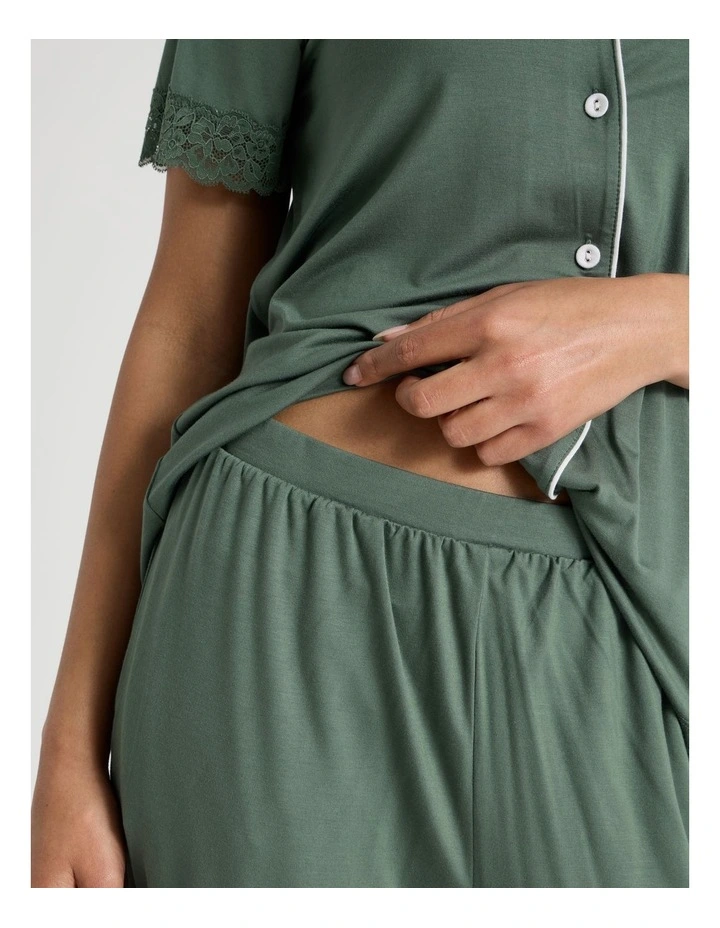 Pure Comfort Lace Short Sleeve 7/8 pant PJ Set in Olive image 5