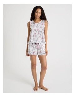 Serene Viscose Frill Tank Boxer Set in Foliage Print