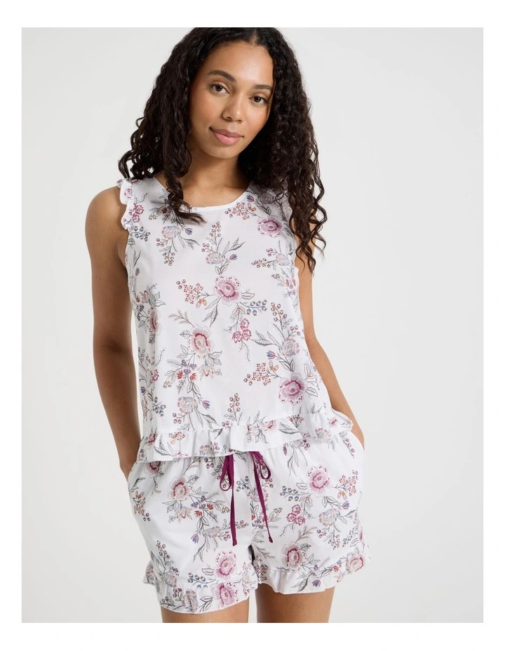 Serene Viscose Frill Tank Boxer Set in Foliage Print image 2