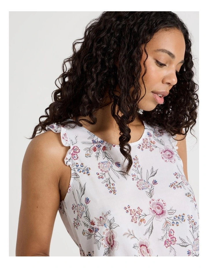 Serene Viscose Frill Tank Boxer Set in Foliage Print image 3