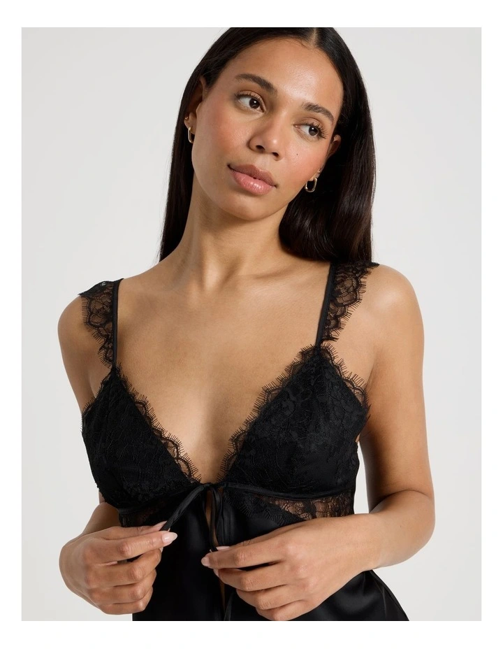 The Vow Satin & Eyelash Lace Cami Set in Black image 5