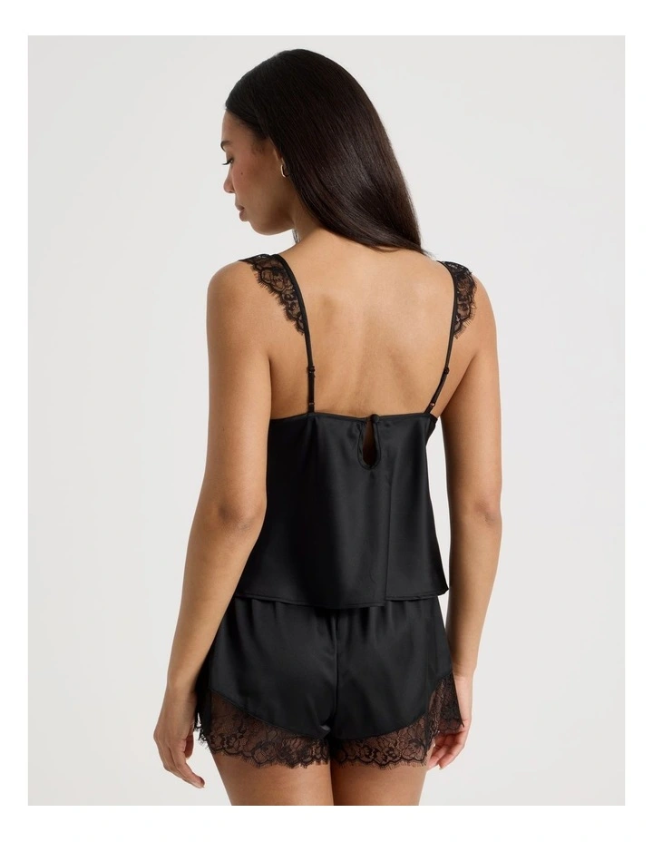 The Vow Satin & Eyelash Lace Cami Set in Black image 6