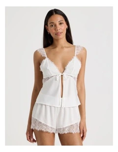The Vow Satin & Eyelash Lace Cami Set in Ivory