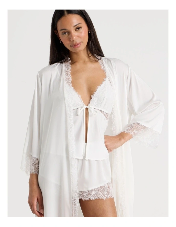The Vow Satin & Eyelash Lace Cami Set in Ivory image 2